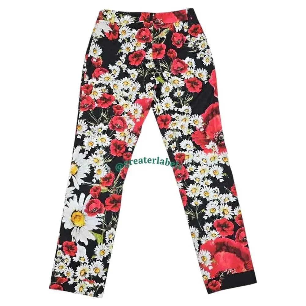 Dolce & Gabbana Daisy & Poppy Print Cotton Straight-Leg Pants 2013 Runway Sz 36 - Picture 5 of 12